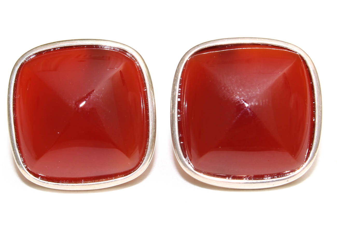 Sterling Silver and Carnelian Modernist Pendant Necklace and Earrings