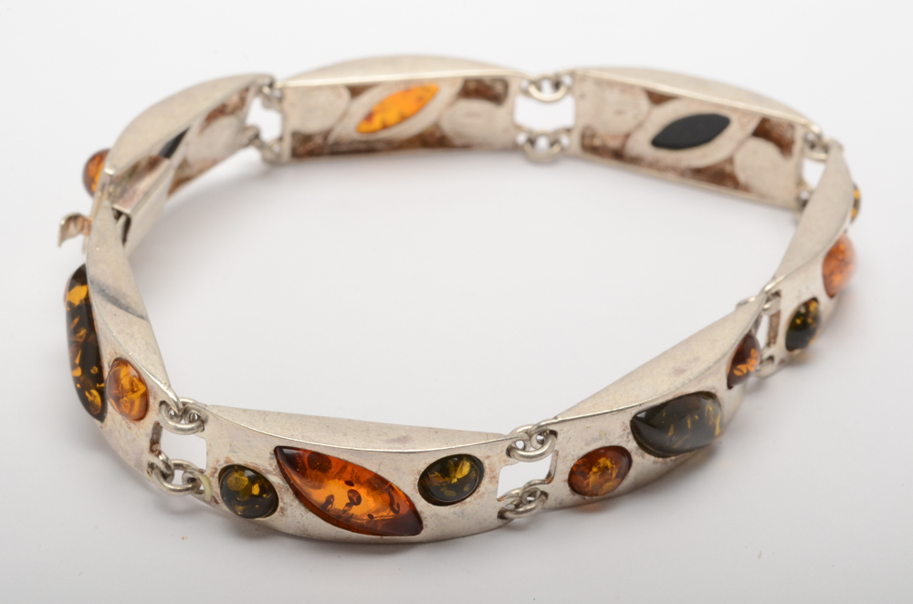 Sterling Silver and Amber Bracelet