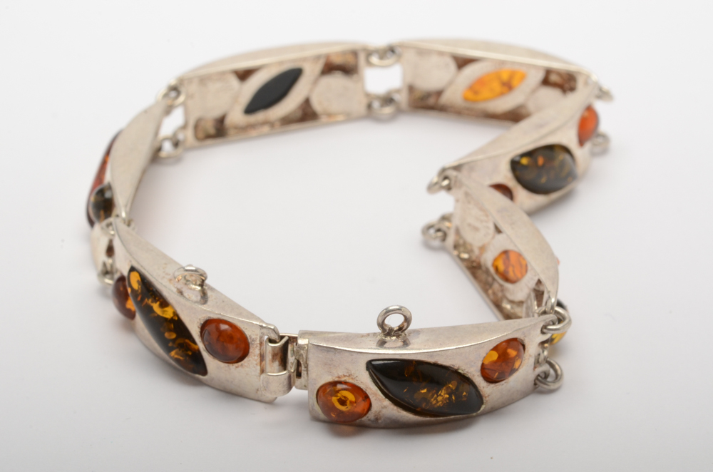 Sterling Silver and Amber Bracelet