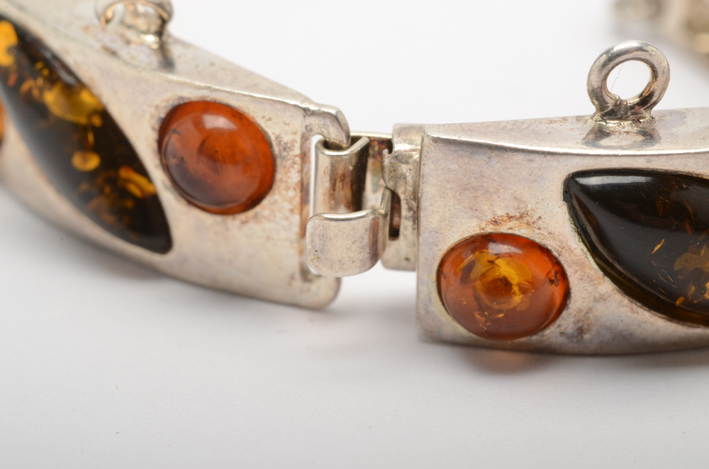 Sterling Silver and Amber Bracelet