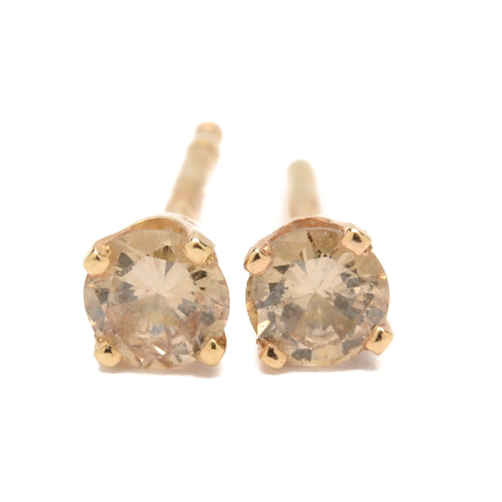 14K Yellow Gold Diamond Stud Earrings