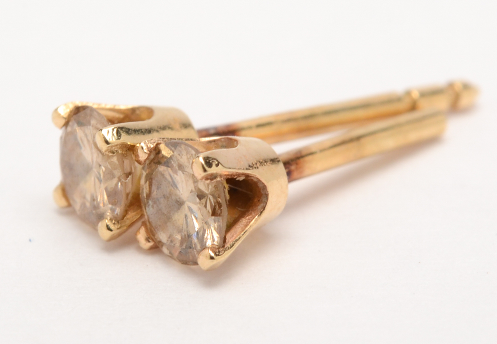 14K Yellow Gold Diamond Stud Earrings