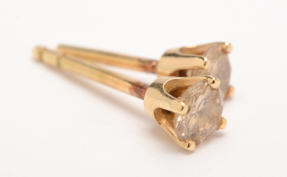 14K Yellow Gold Diamond Stud Earrings