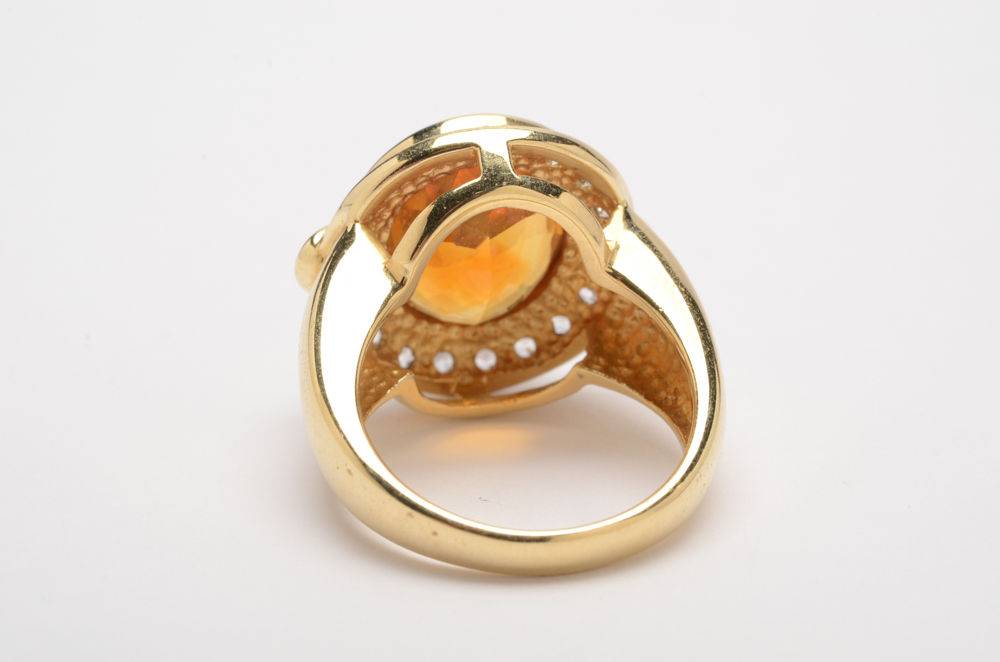 14K Yellow Gold Citrine and White Sapphire Ring