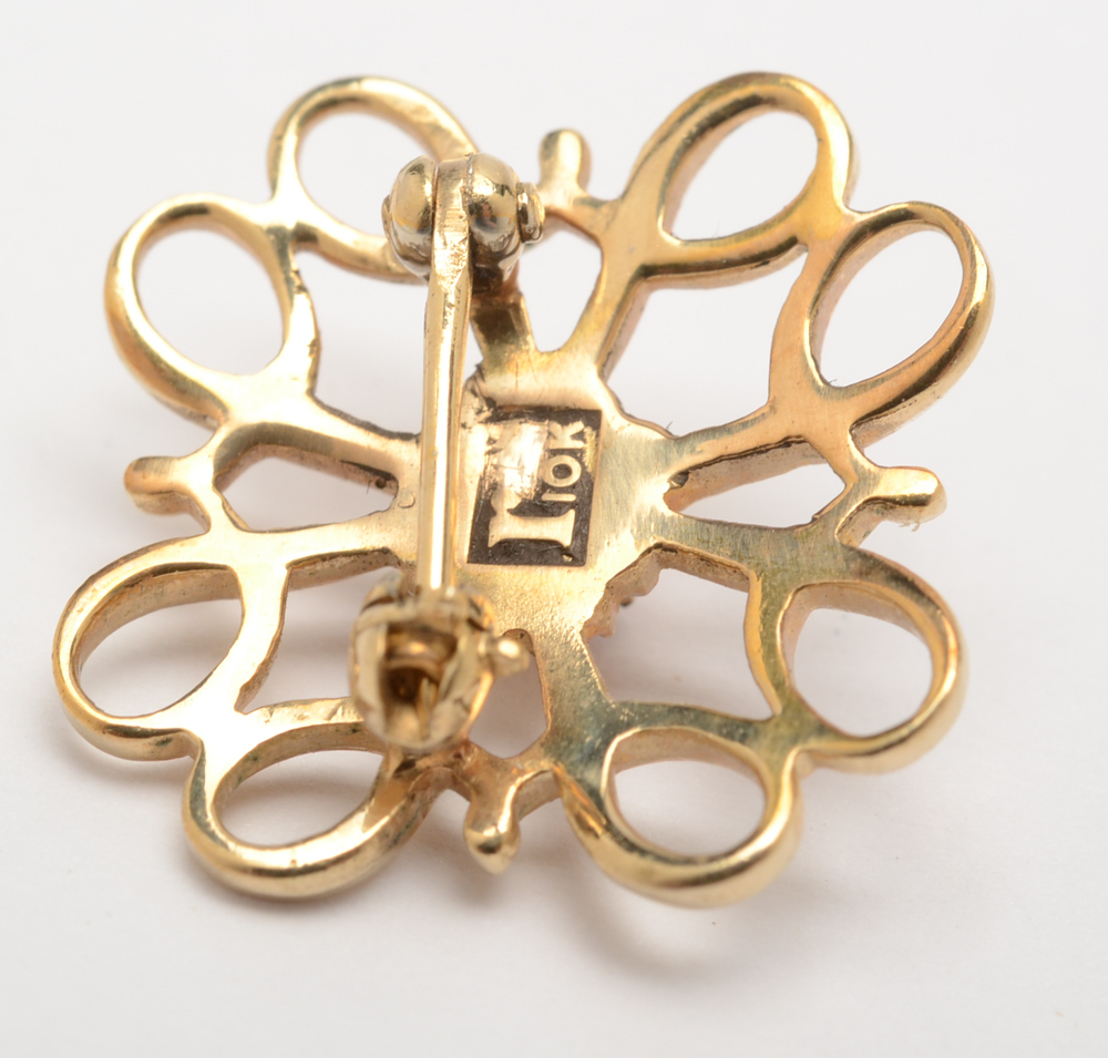 10K Yellow Gold Ruby Brooch