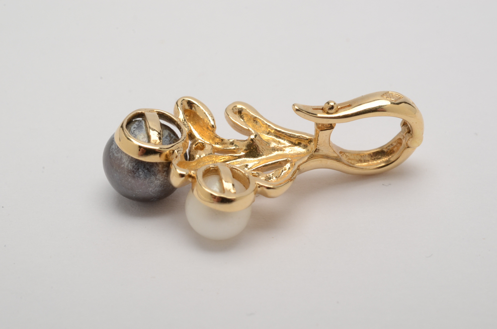 14K Yellow Gold Pearl and Diamond Pendant