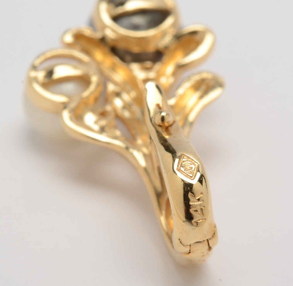 14K Yellow Gold Pearl and Diamond Pendant