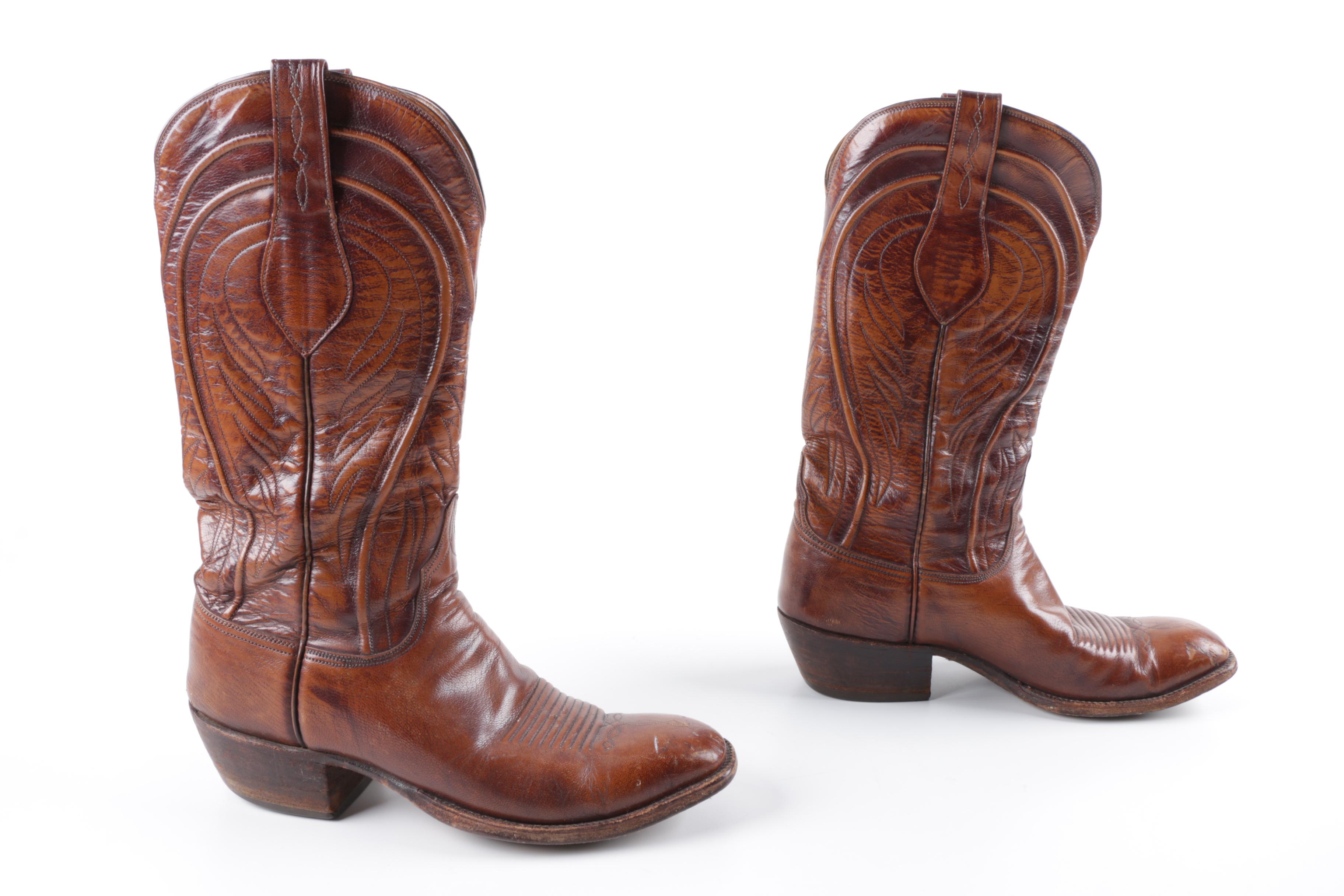 Men's Vintage Lucchese Brown Leather Cowboy Boots