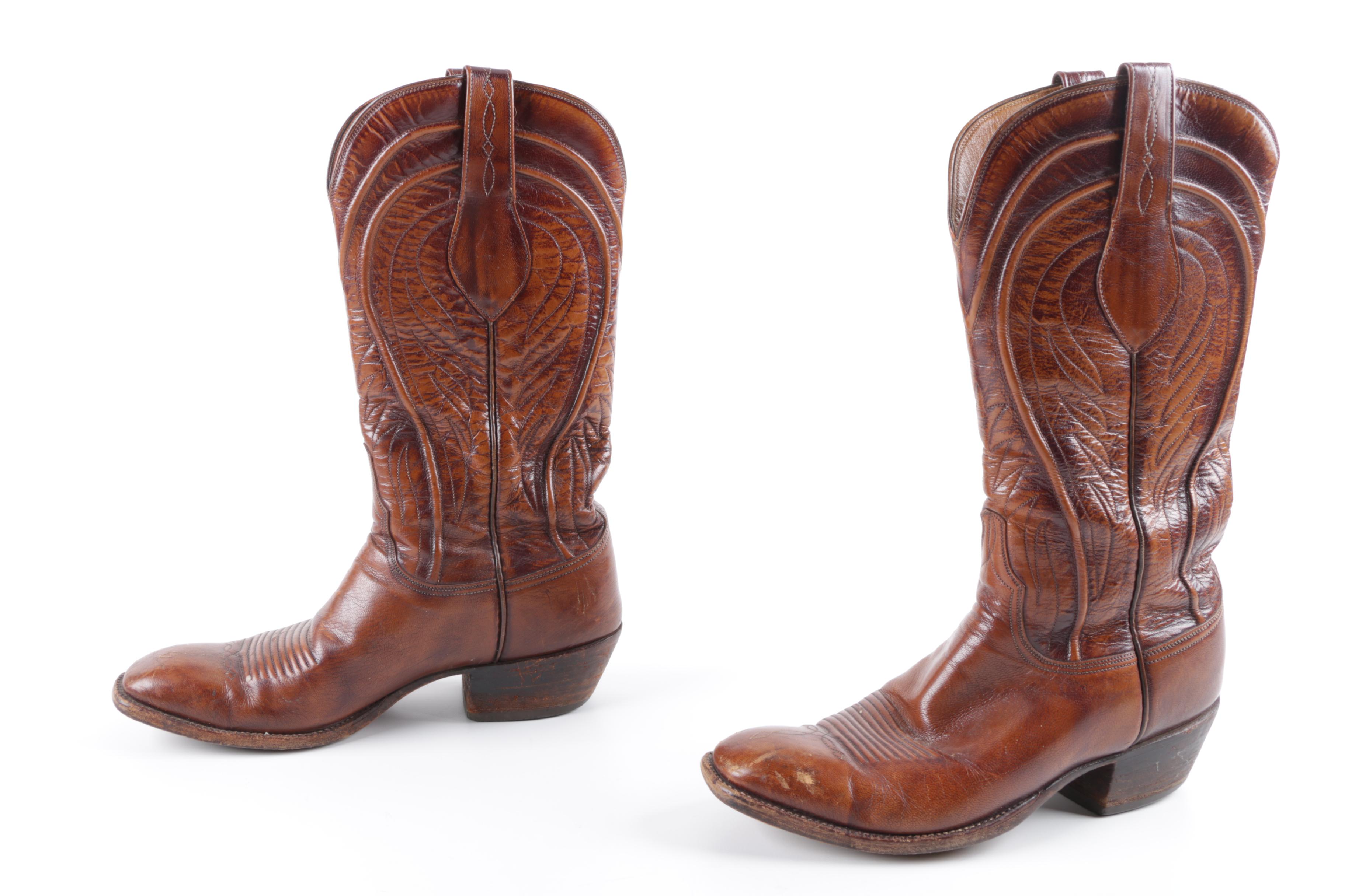 Men's Vintage Lucchese Brown Leather Cowboy Boots