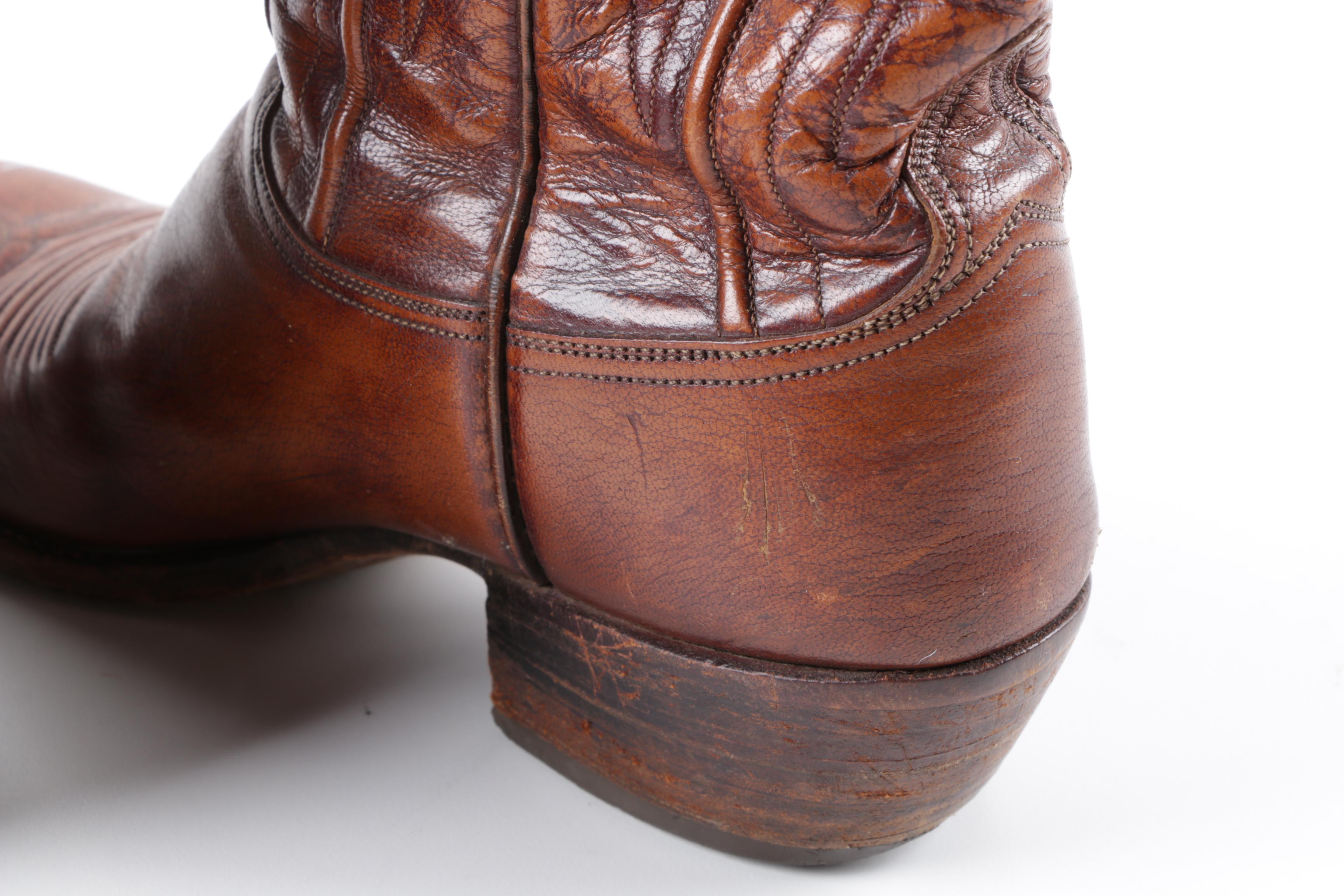 Men's Vintage Lucchese Brown Leather Cowboy Boots