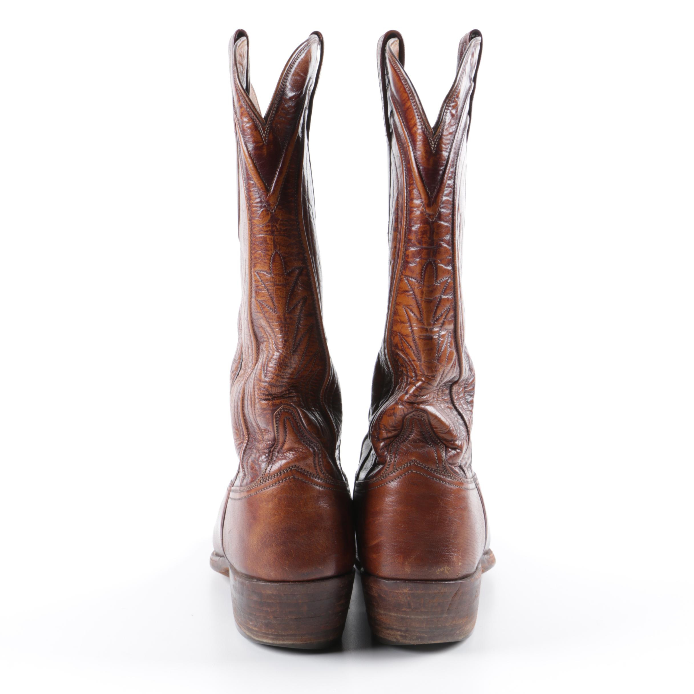 Men's Vintage Lucchese Brown Leather Cowboy Boots