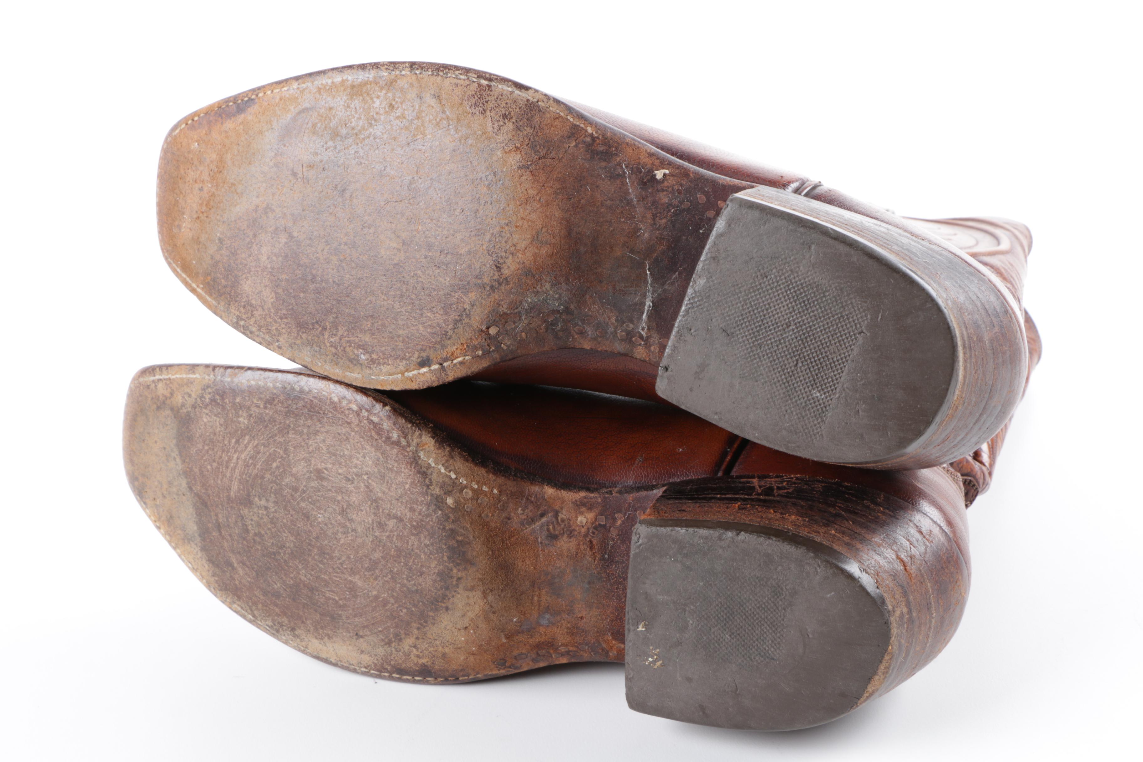 Men's Vintage Lucchese Brown Leather Cowboy Boots