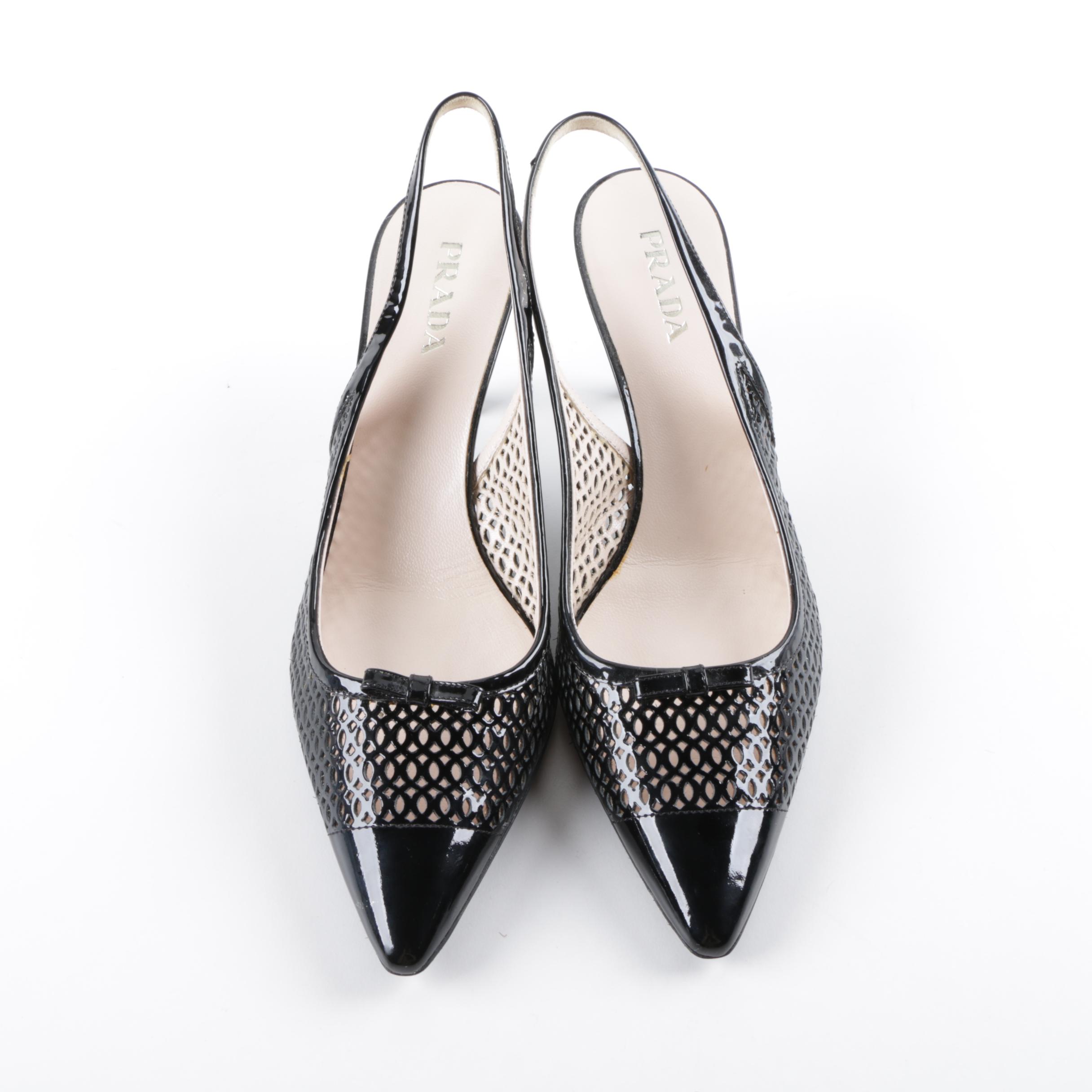 Prada Black Patent Leather Slingback Heels