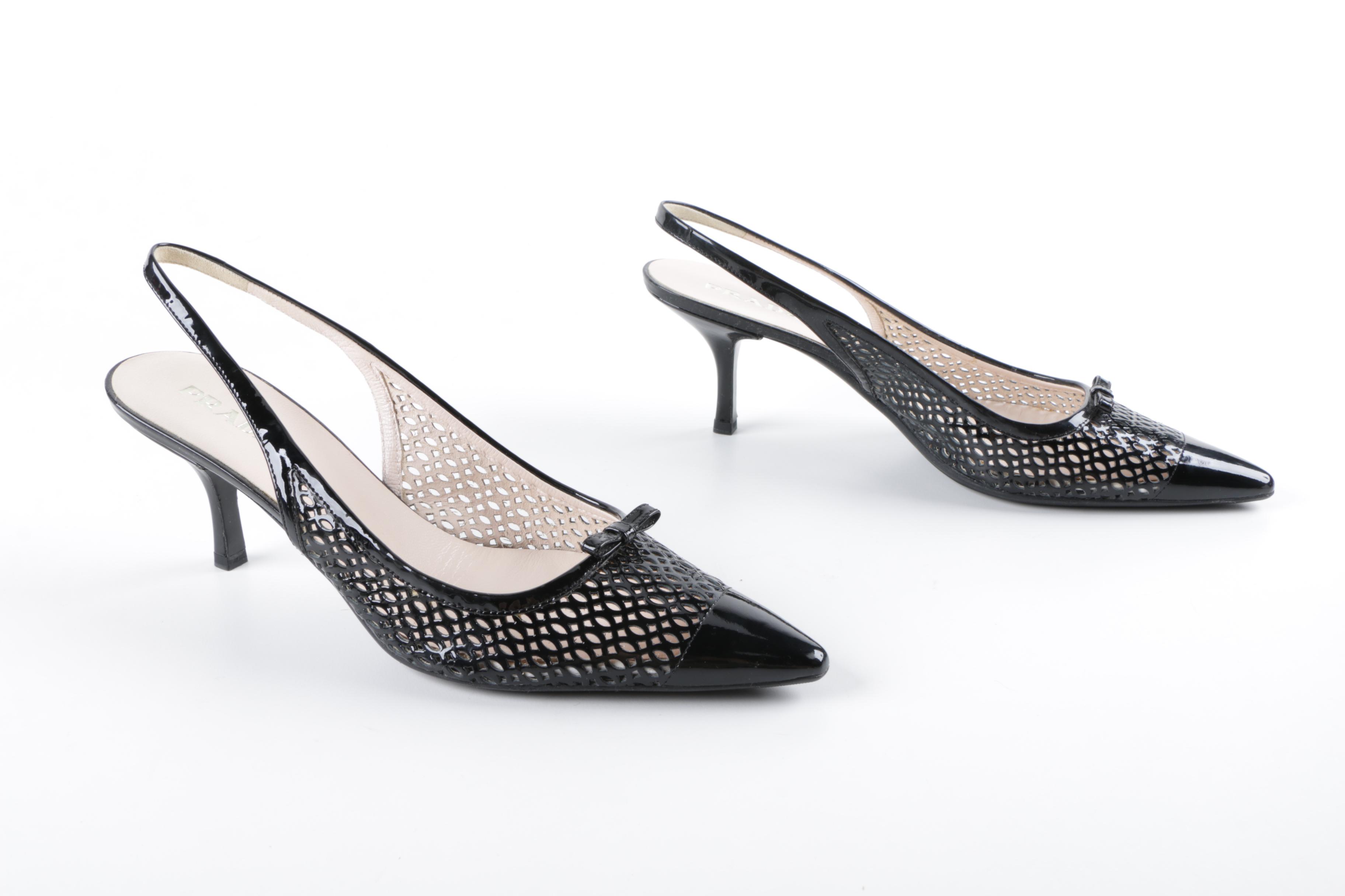 Prada Black Patent Leather Slingback Heels