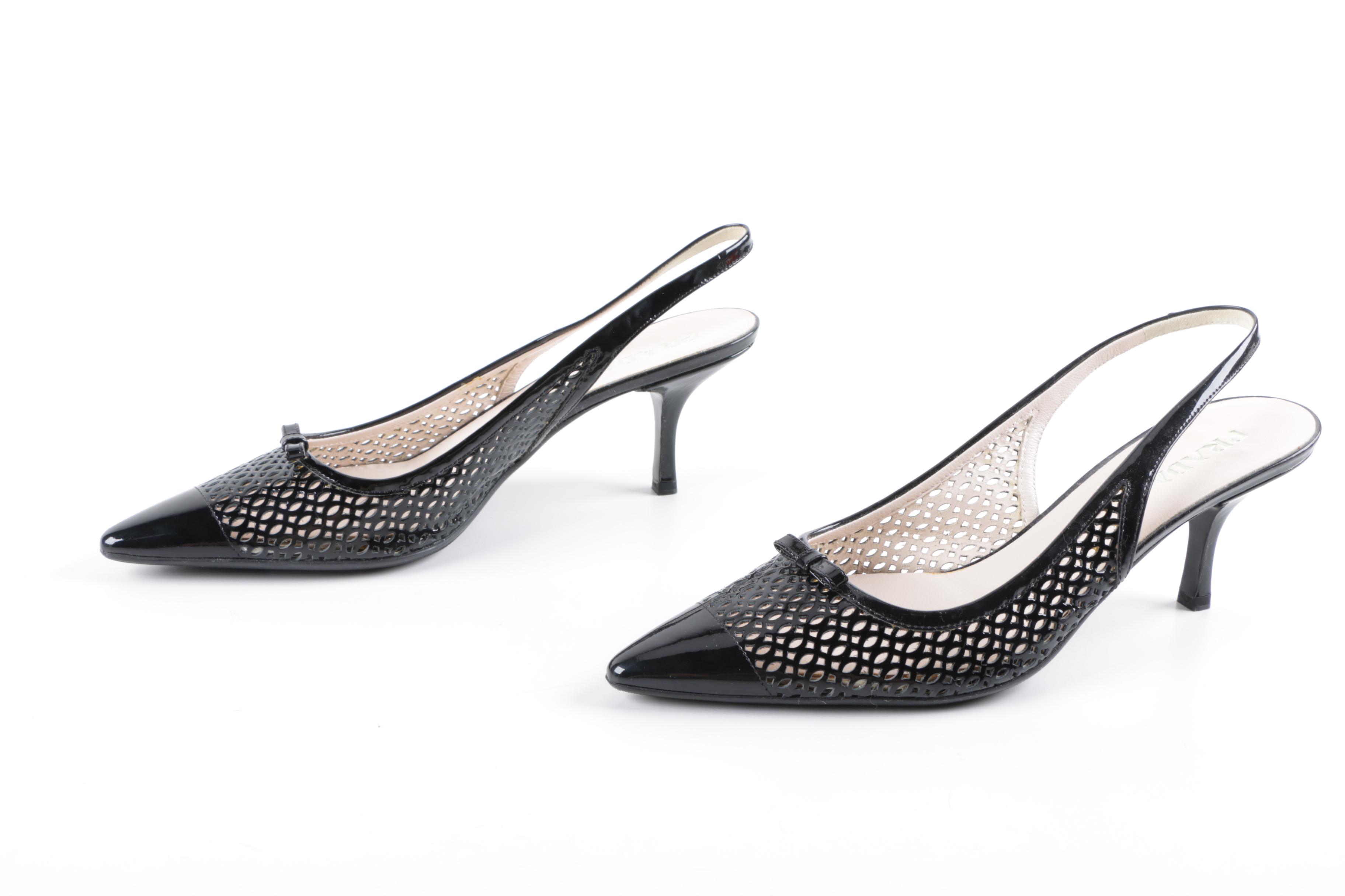 Prada Black Patent Leather Slingback Heels