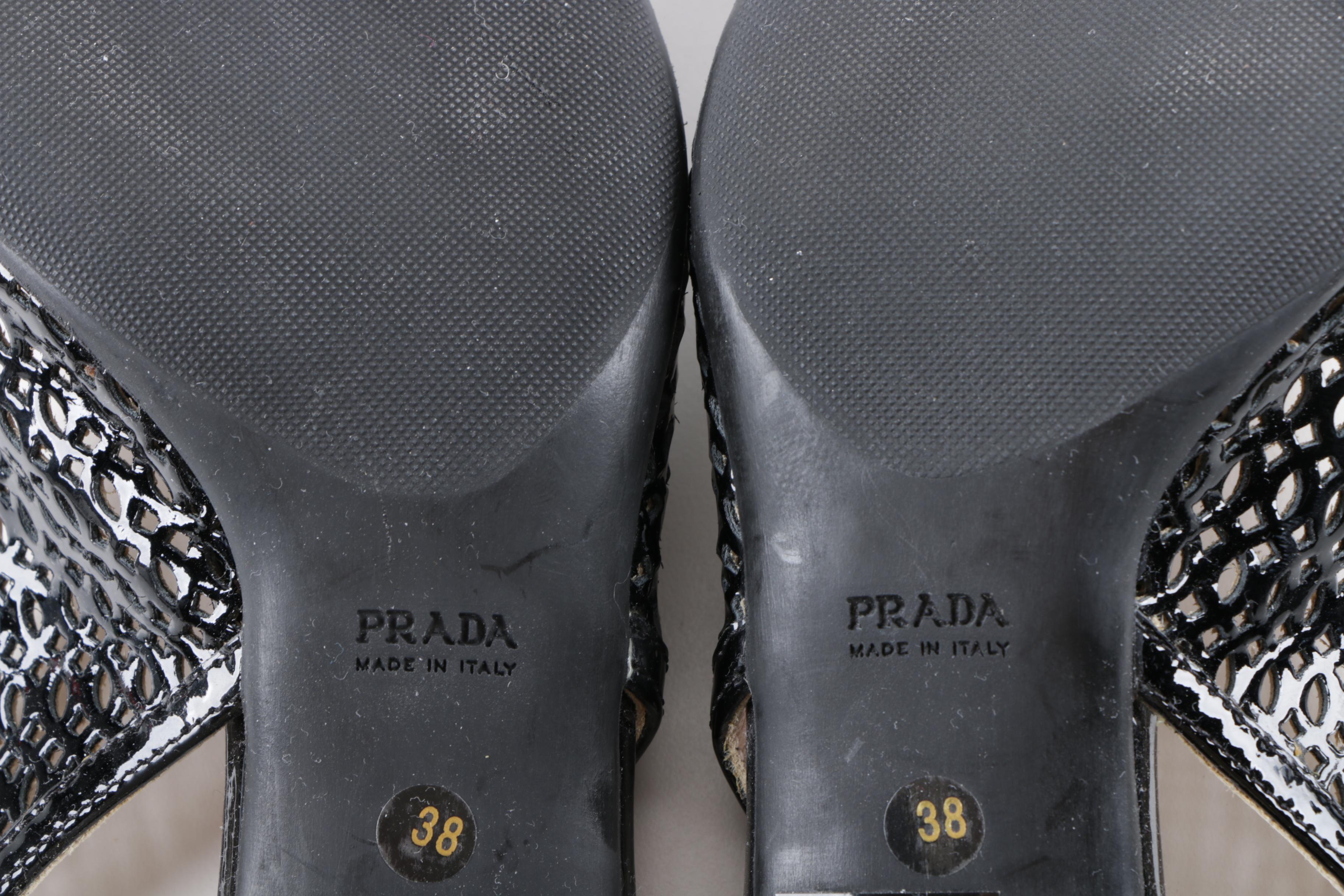 Prada Black Patent Leather Slingback Heels