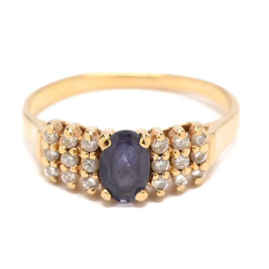 Effy 14K Yellow Gold Iolite and Diamond Ring