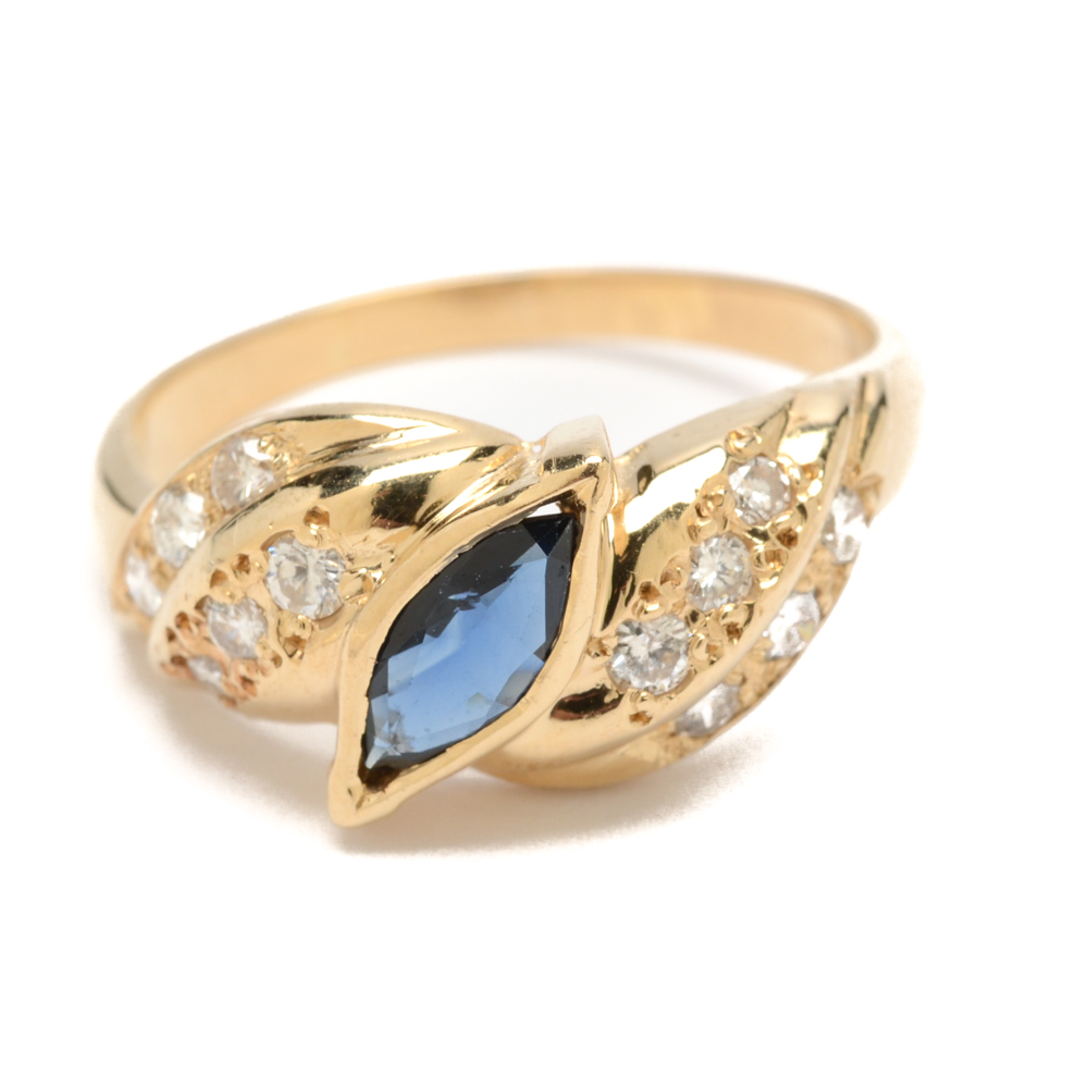 14K Yellow Gold Sapphire and Diamond Ring