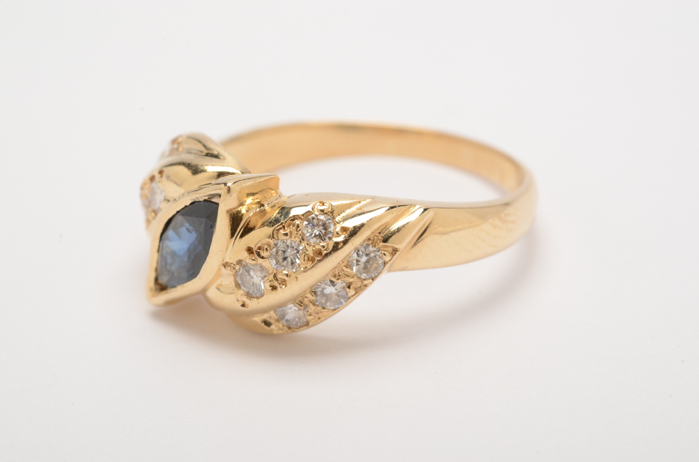 14K Yellow Gold Sapphire and Diamond Ring