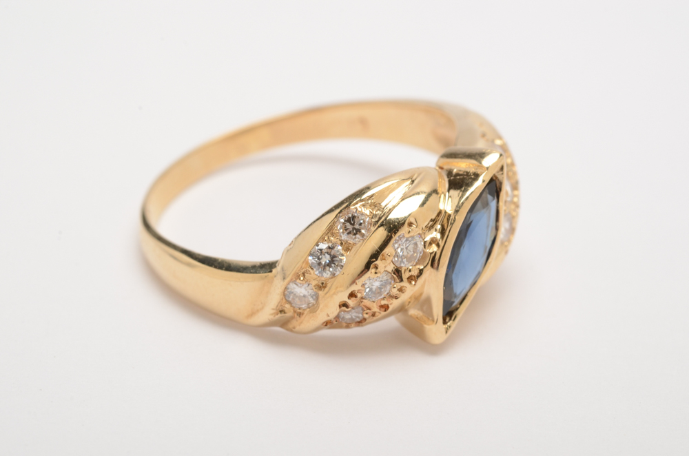 14K Yellow Gold Sapphire and Diamond Ring