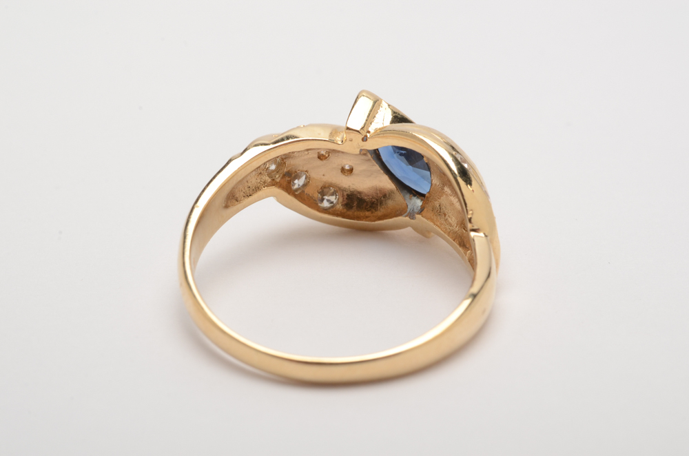 14K Yellow Gold Sapphire and Diamond Ring
