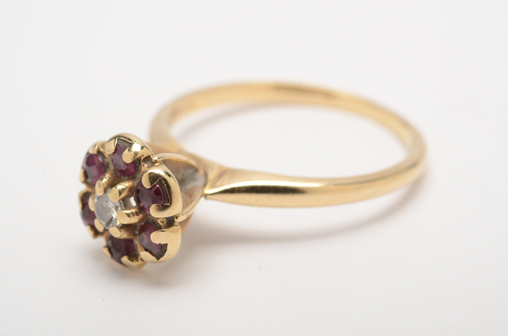 Vintage 10K Yellow Gold Ruby and Diamond Ring