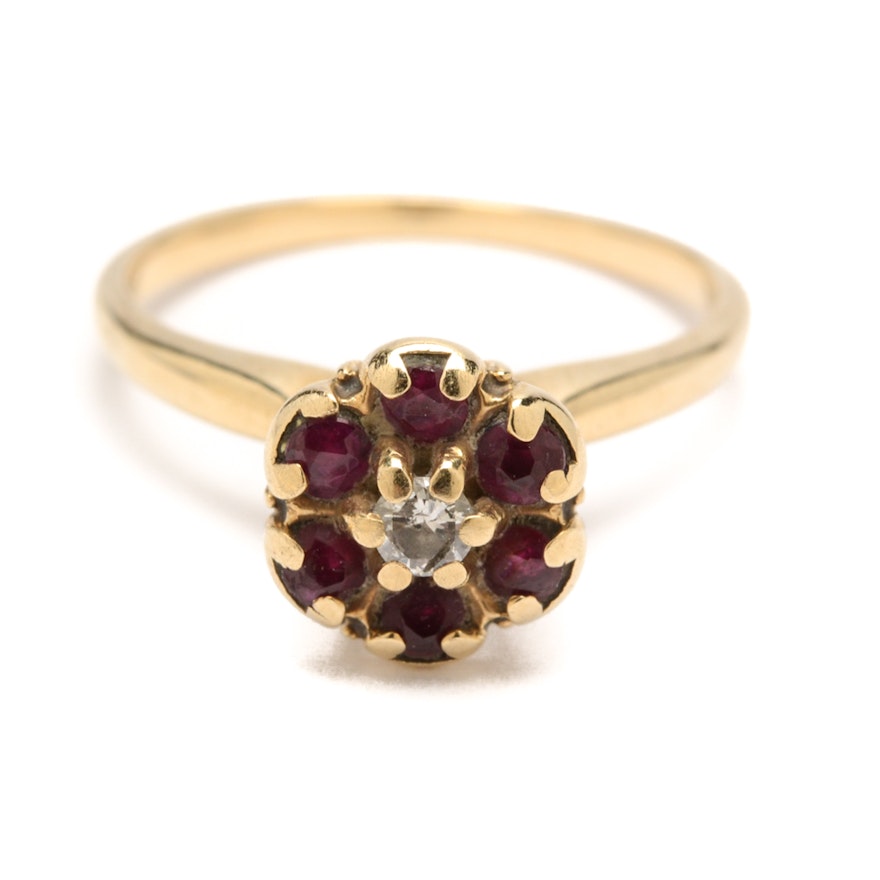 Vintage 10K Yellow Gold Ruby and Diamond Ring