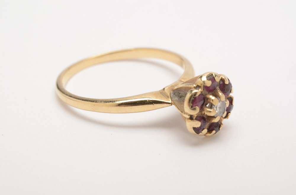 Vintage 10K Yellow Gold Ruby and Diamond Ring