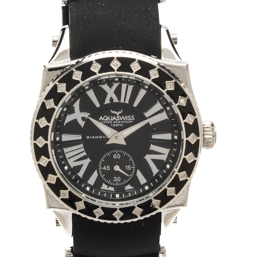 Aquaswiss "Swissport L24" Wristwatch in Black with Diamond Bezel