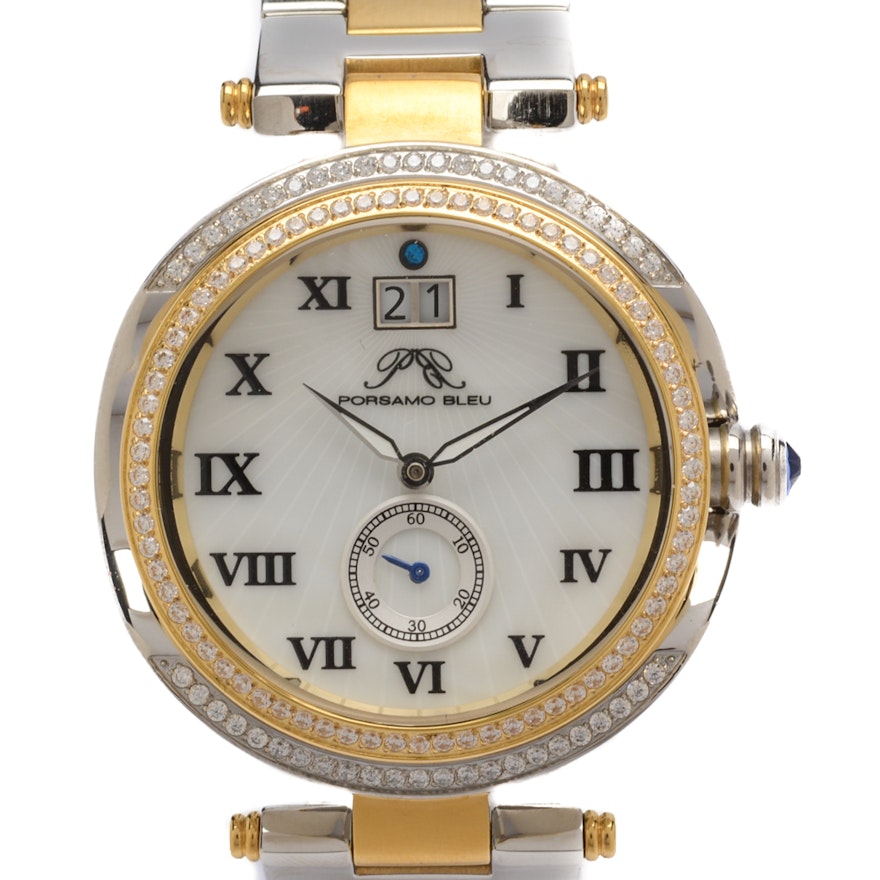 Porsamo Bleu South Sea Swarovski Crystal Two-Tone Bracelet Watch