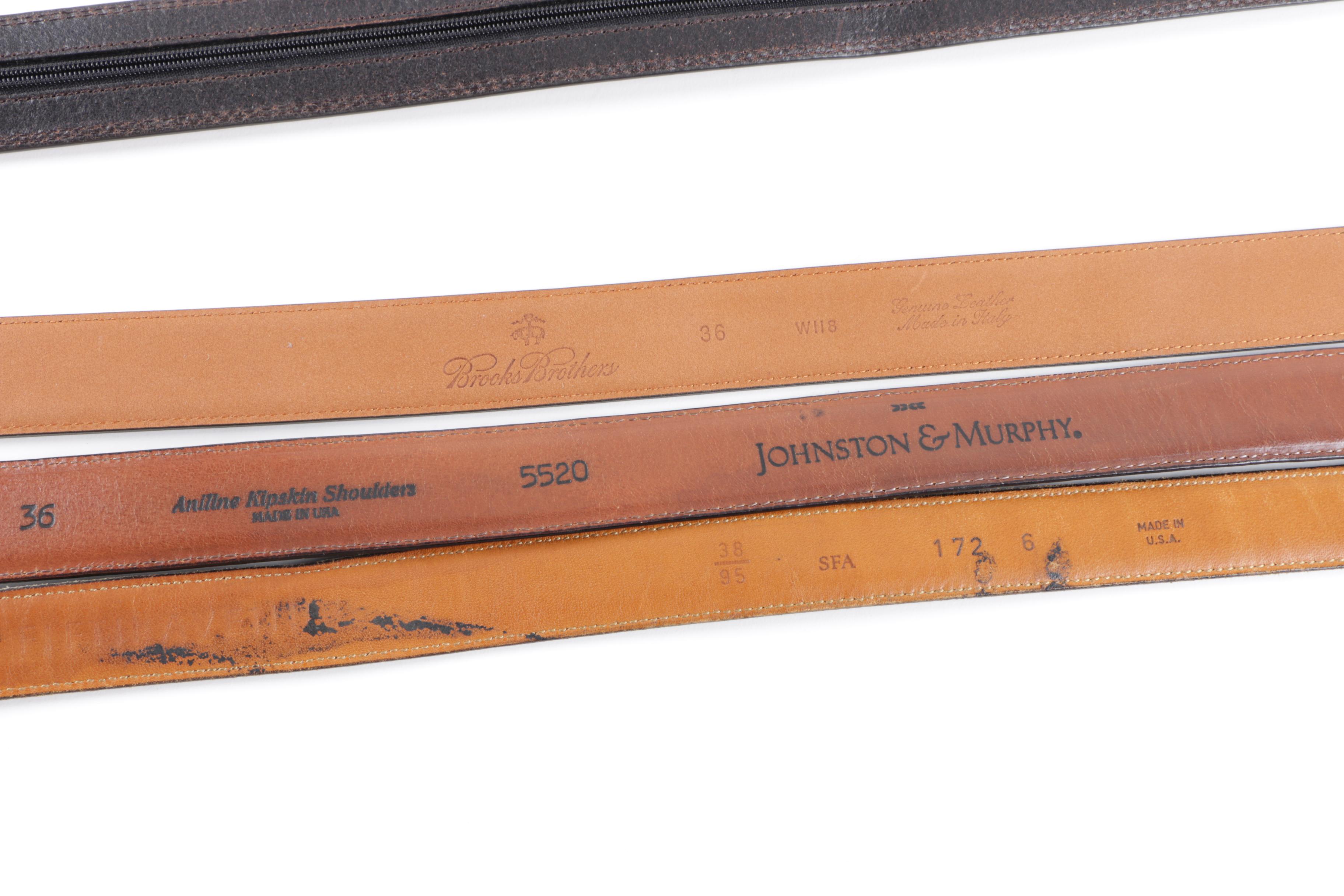 Men's Leather Belts Including Brooks Brothers and Johnston & Murphy