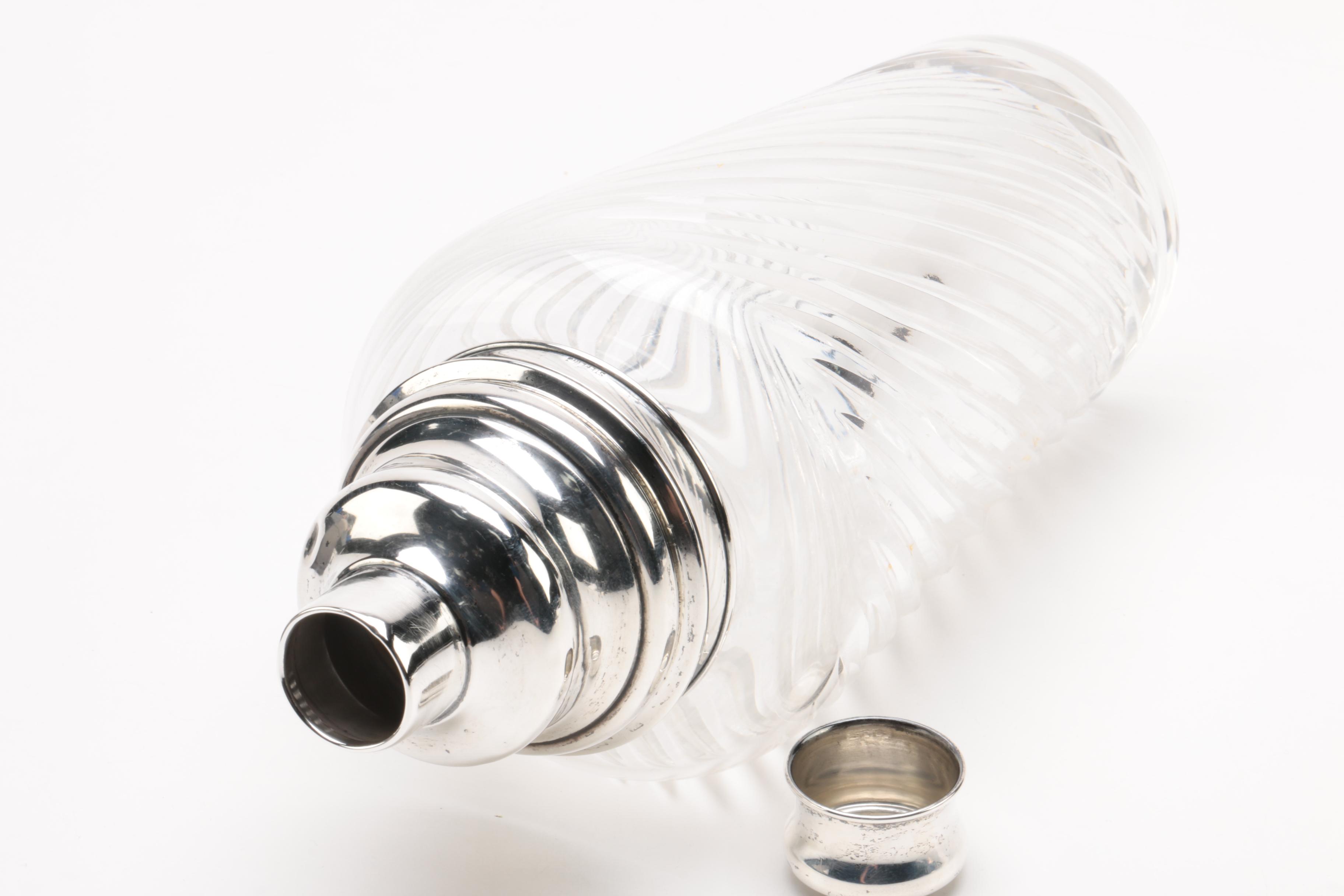 Vintage Hawkes Crystal and Sterling Silver Cocktail Shaker