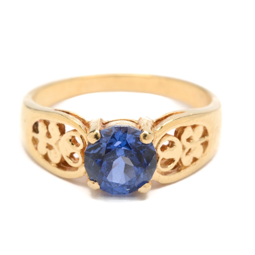 14K Yellow Gold Synthetic Sapphire Ring