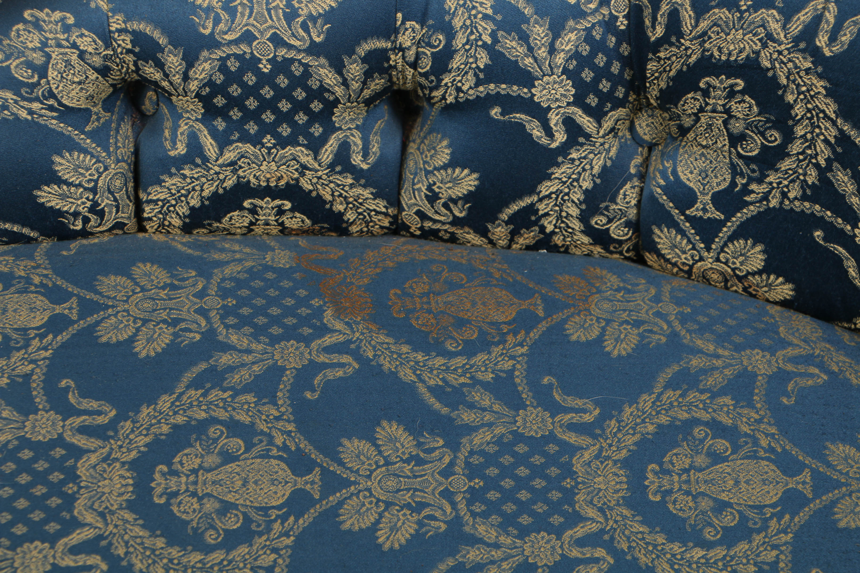 Vintage Rococo Style Carved Mahogany and Button-Tufted Chaise Lounge