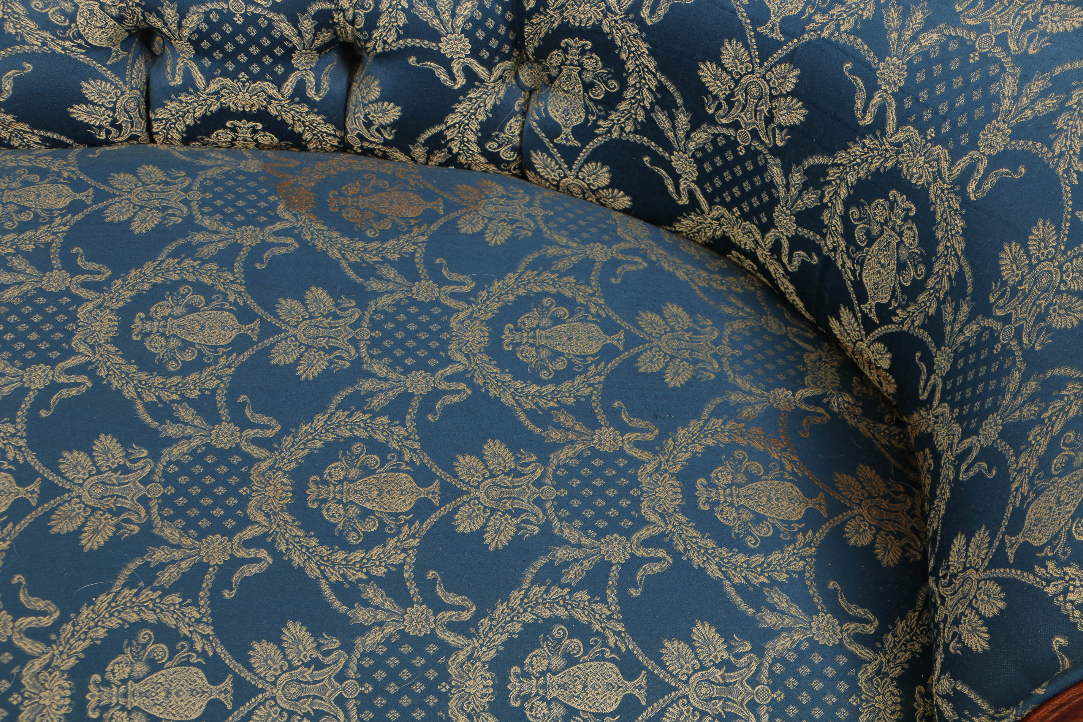 Vintage Rococo Style Carved Mahogany and Button-Tufted Chaise Lounge