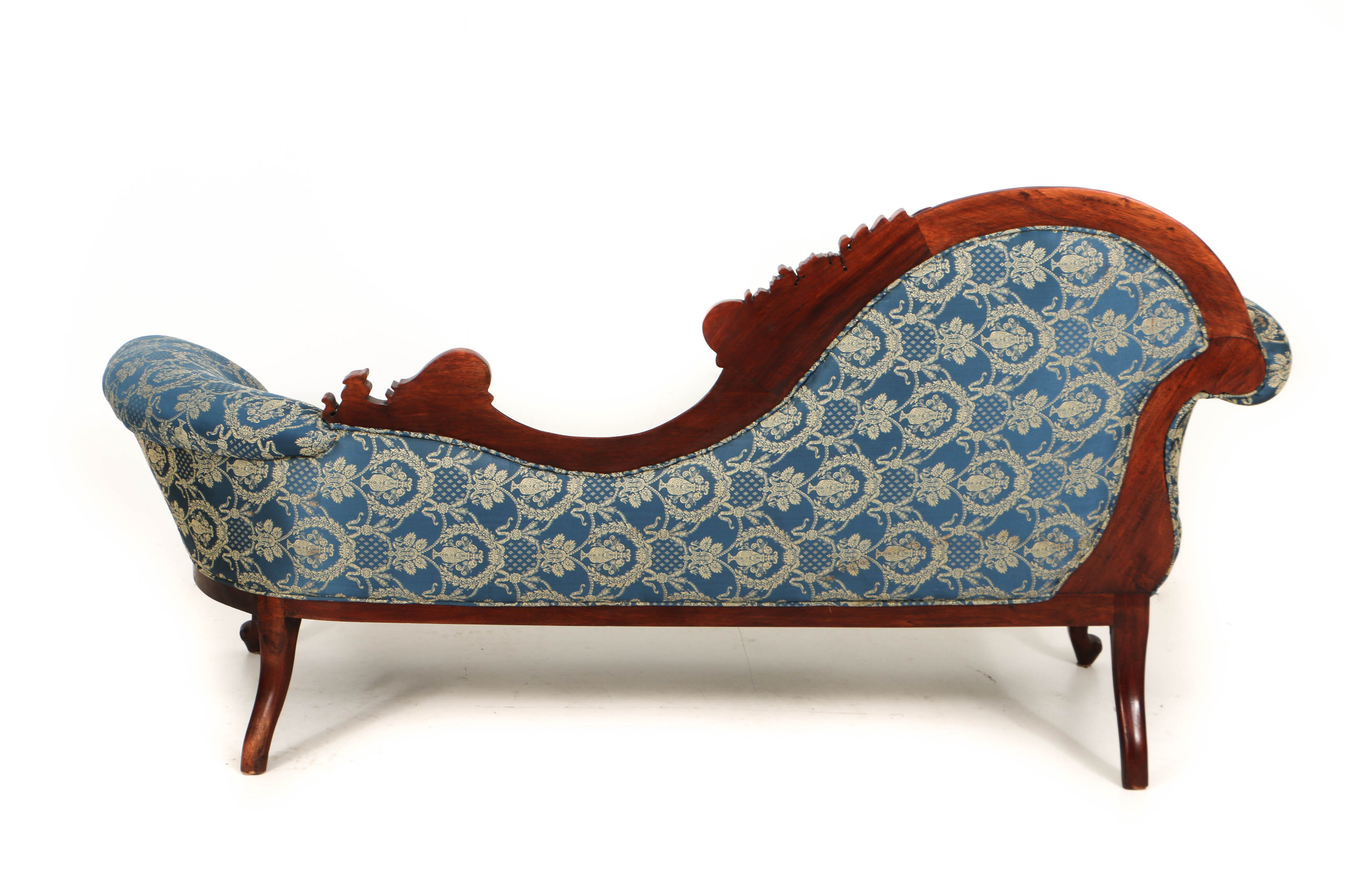 Vintage Rococo Style Carved Mahogany and Button-Tufted Chaise Lounge