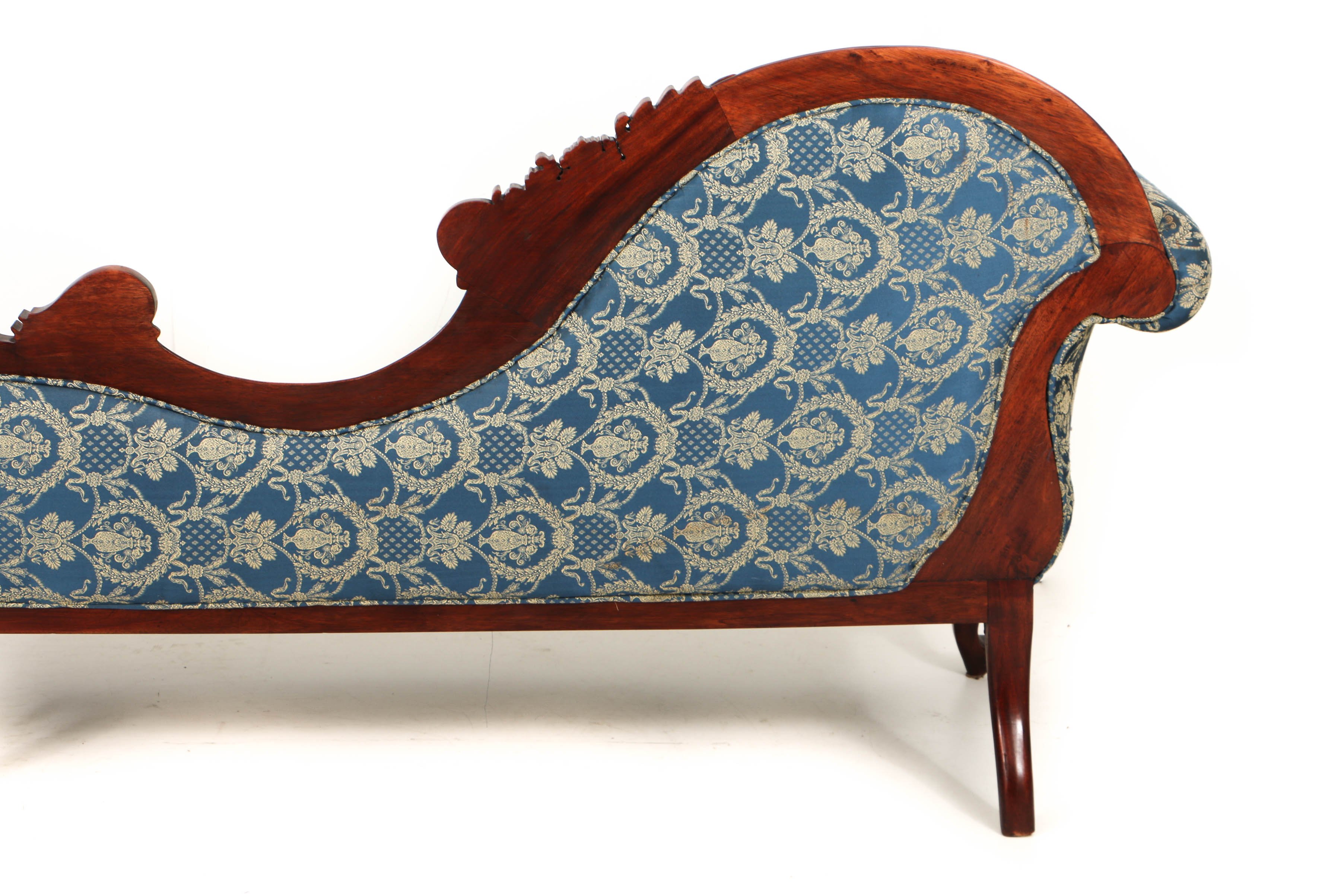 Vintage Rococo Style Carved Mahogany and Button-Tufted Chaise Lounge