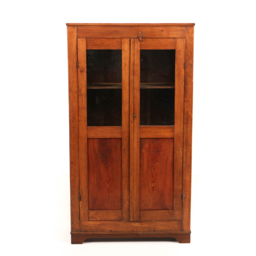 Antique Walnut and Pine Glazed-Door Cupboard