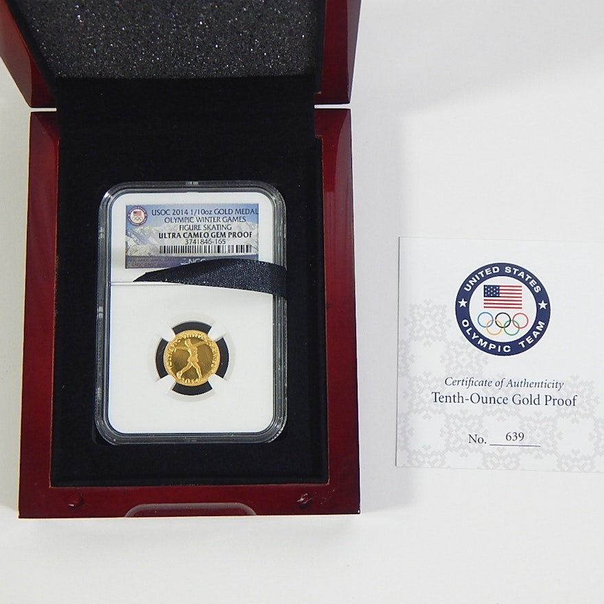 2014 1/10 Oz Gold Medal Olympic Winter Games Figure Skating Proof