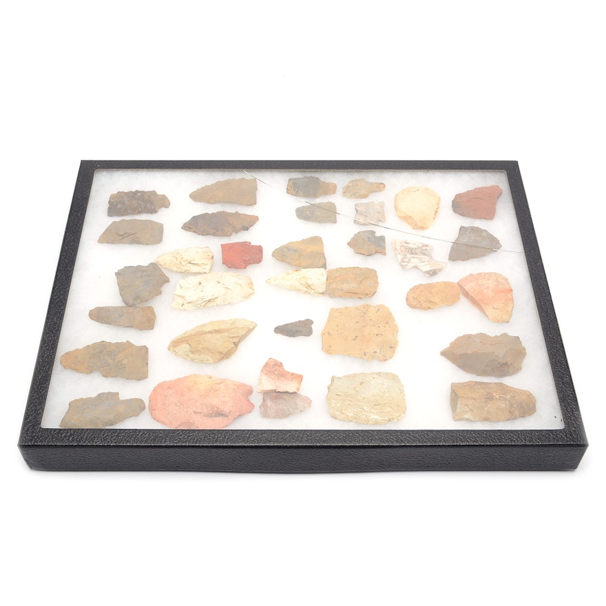 Knapped Points Collection in Display Case