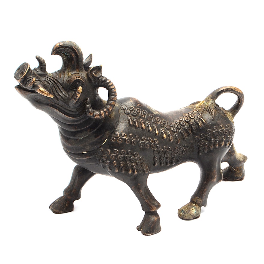 Chinese Bronze Boar Figurine