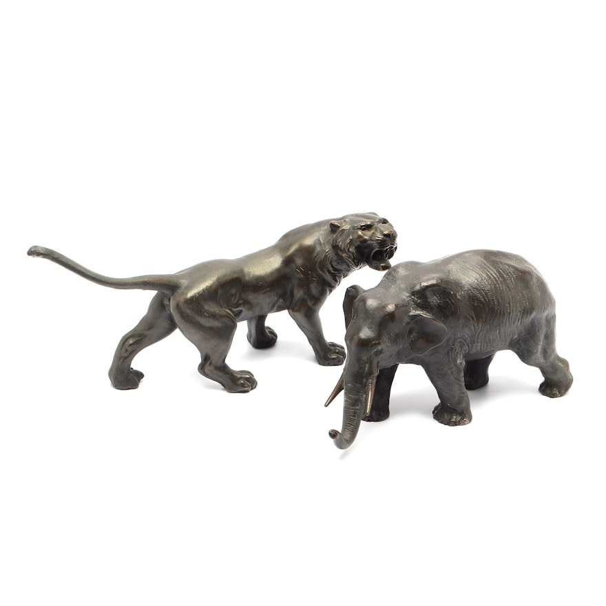 Two Hollow Cast Animal Figurines in Base Metal and Bronze