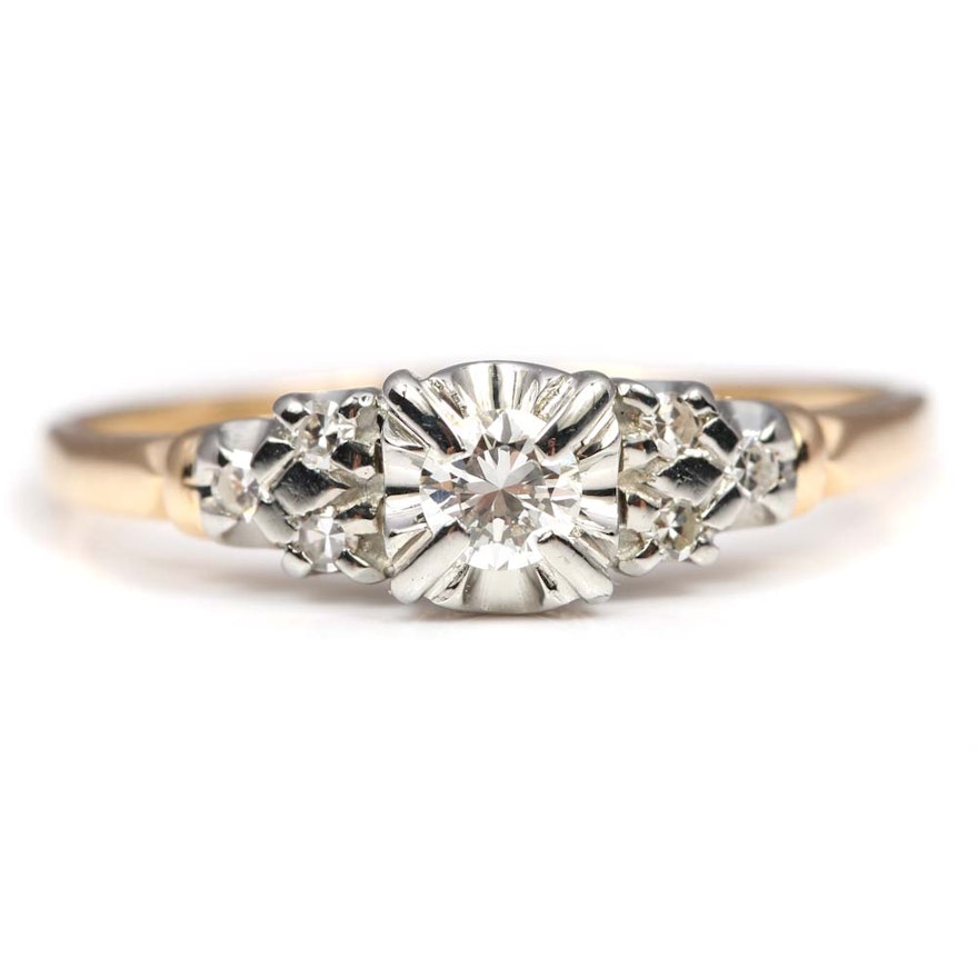 14K Yellow Gold Diamond Ring with 18K White Gold Accents