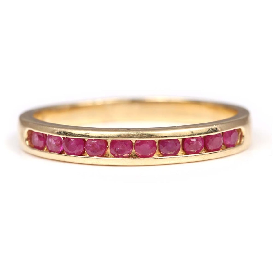 14K Yellow Gold Channel Set Ruby Band