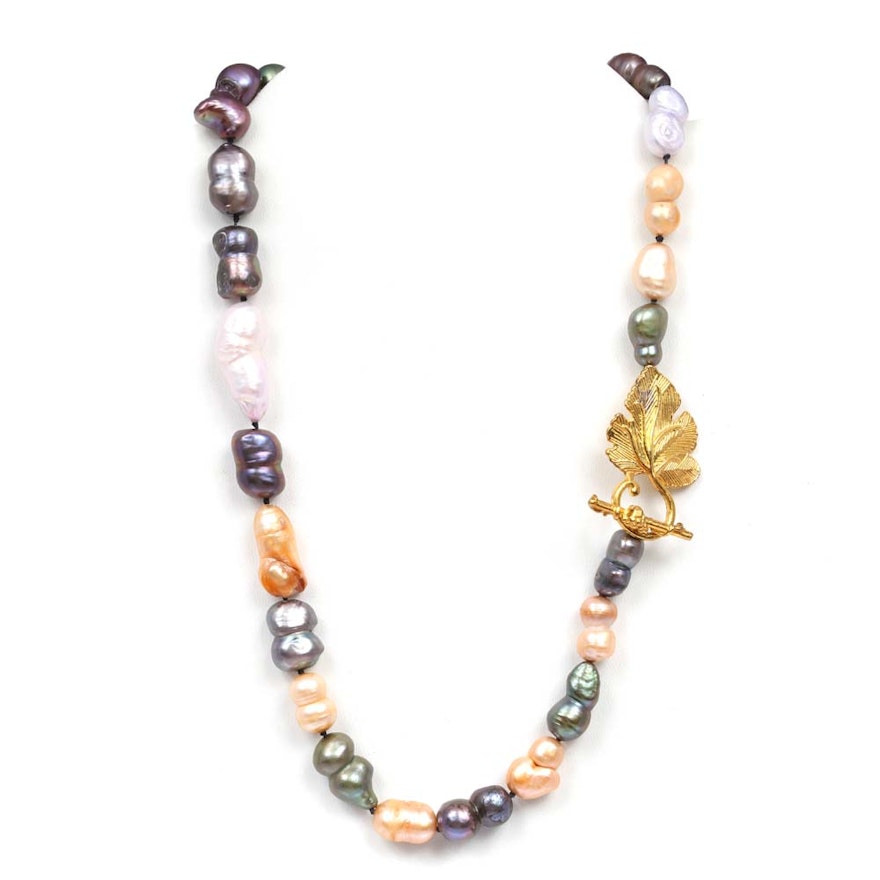 Multi-Color Freshwater Pearl Strand with Gold Plated Clasp