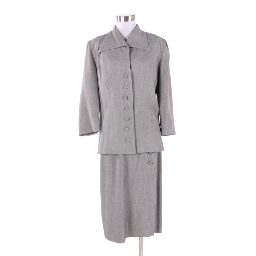 Women's Circa 1940 Vintage Jules California Grey Skirt Suit