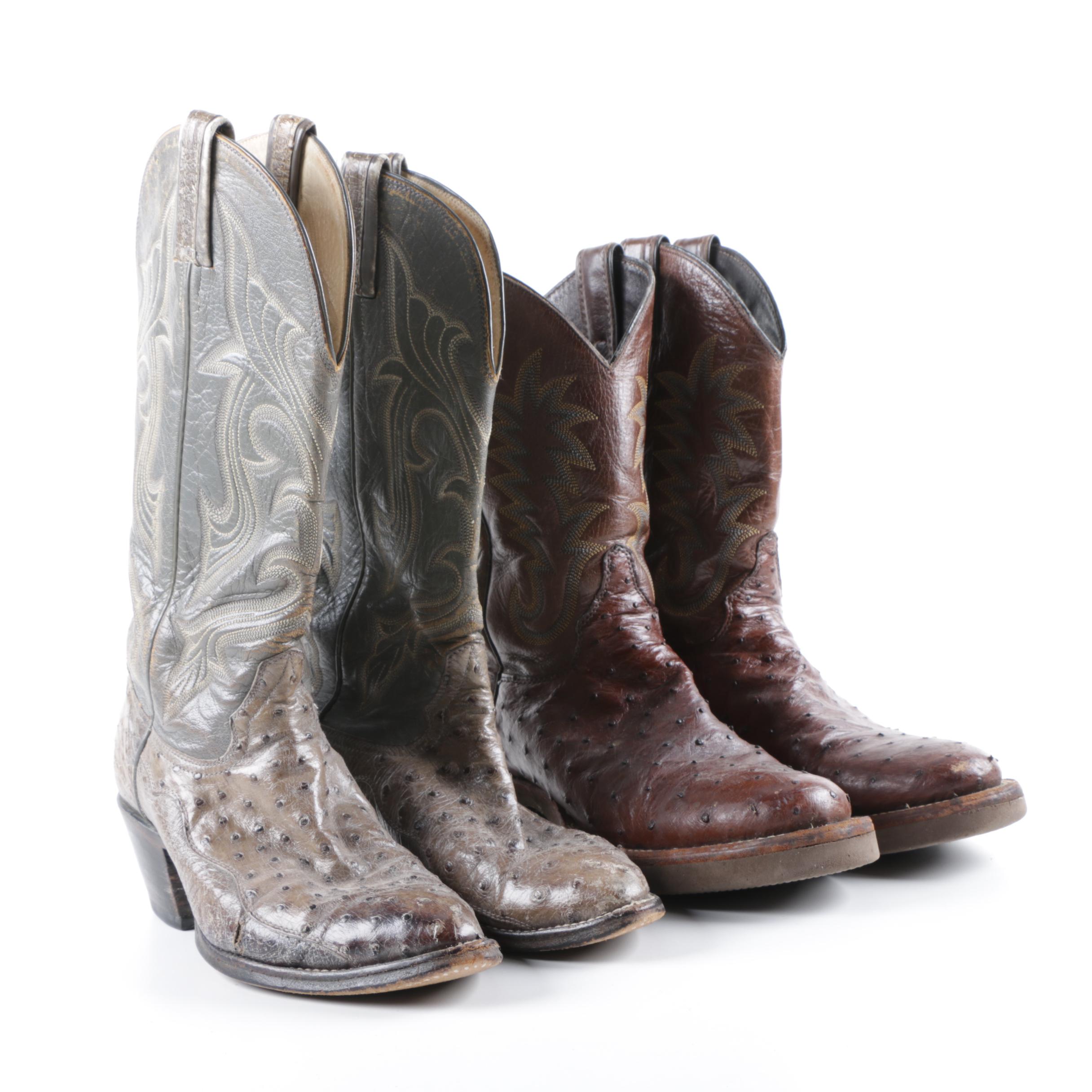 Men's Vintage Hondo Boots and Justin Ostrich and Leather Cowboy Boots
