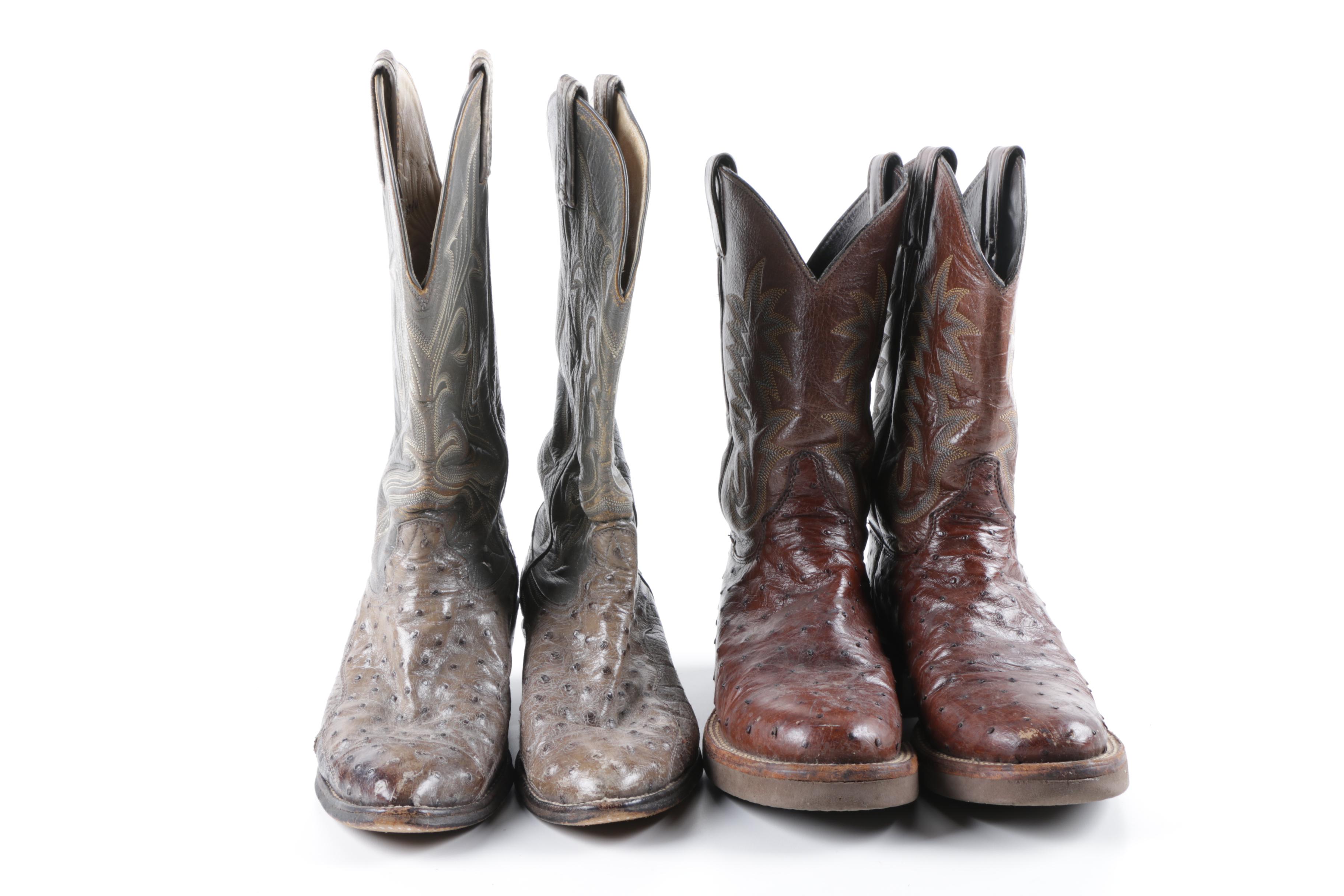Men's Vintage Hondo Boots and Justin Ostrich and Leather Cowboy Boots