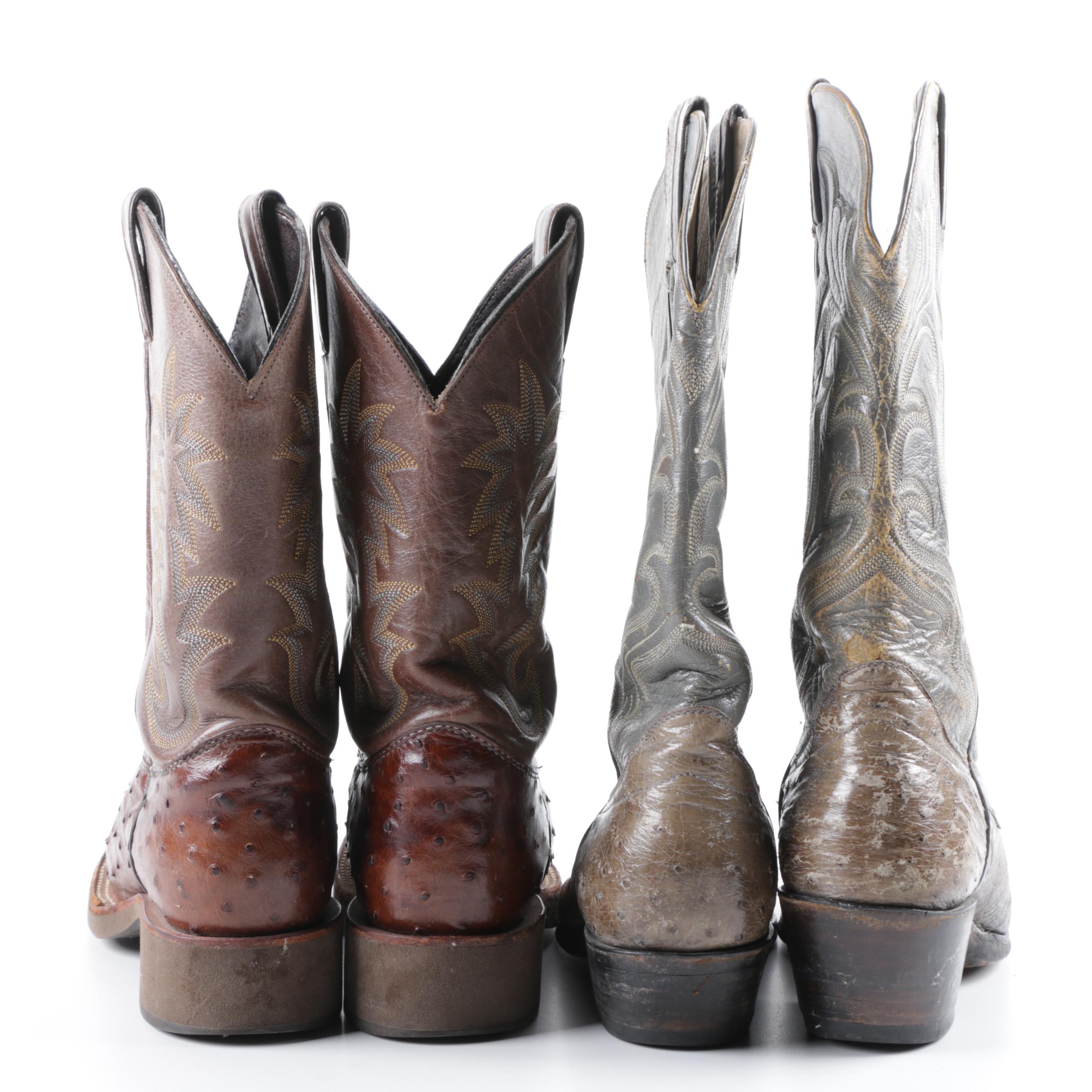 Men's Vintage Hondo Boots and Justin Ostrich and Leather Cowboy Boots