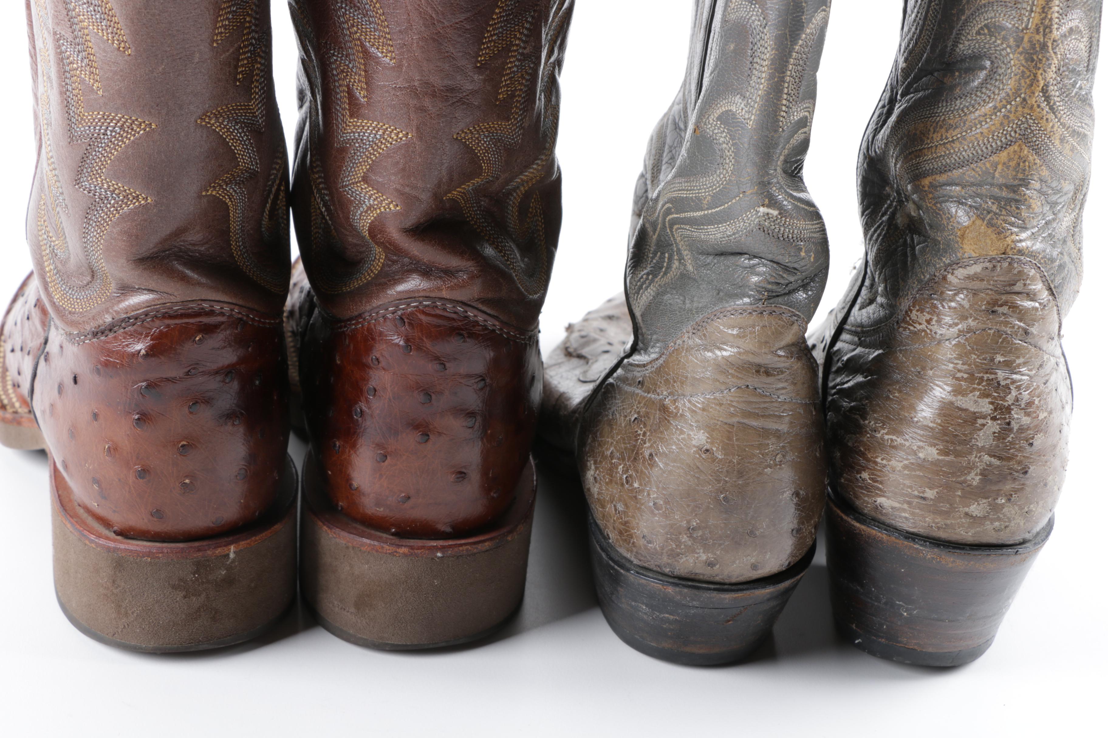 Men's Vintage Hondo Boots and Justin Ostrich and Leather Cowboy Boots
